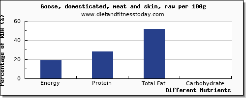 chart to show highest energy in calories in goose per 100g